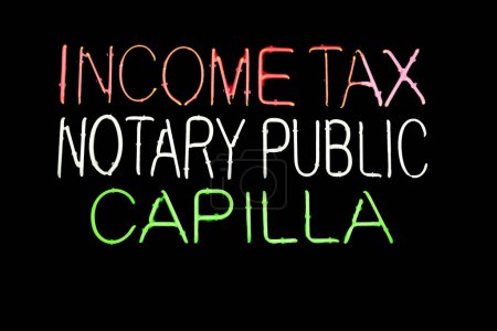 Photo for "income tax notary public capilla" neon sign - Royalty Free Image