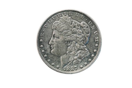 Téléchargez les photos : 1887 Morgan Silver Dollar a été frappé il y a plus de 100 ans à la Monnaie de Philadelphie. - en image libre de droit