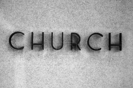 Photo for Church. Metal Church Sign. Christian Church Sign on the wall of a building. Welcome sign. Sign at a church. Christian House of Worship. Christian icon. God's House. House of God. Religion. Signage. - Royalty Free Image