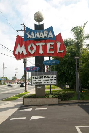 Photo for Anaheim, California - USA - September 17-2023: Sahara Motel Anaheim. The Sahara Motel Anaheim is conveniently located just a 10-minute drive away from the world-famous Disneyland theme park. - Royalty Free Image