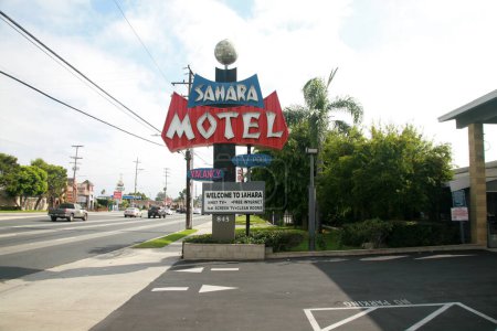 Photo for Anaheim, California - USA - September 17-2023: Sahara Motel Anaheim. The Sahara Motel Anaheim is conveniently located just a 10-minute drive away from the world-famous Disneyland theme park. - Royalty Free Image
