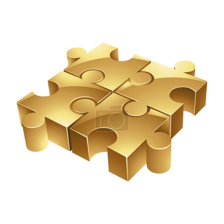 Photo for Golden Jigsaw Puzzle on a White Background - Royalty Free Image