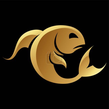 Photo for Golden Zodiac Sign Pisces on a Black Background - Royalty Free Image