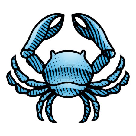 Photo for Illustration of Scratchboard Engraved Crab with Blue Fill isolated on a White Background - Royalty Free Image