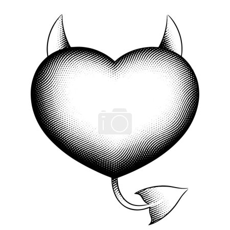 Téléchargez les photos : Illustration du Coeur Maléfique Gravé sur Scratchboard isolé sur fond blanc - en image libre de droit