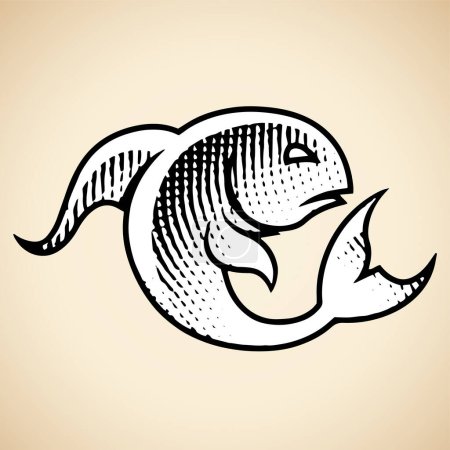 Photo for Illustration of Scratchboard Engraved Fish with White Fill isolated on a Beige Background - Royalty Free Image