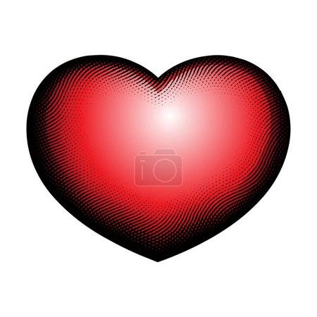 Téléchargez les photos : Illustration de forme de coeur gravé Scratchboard avec remplissage rouge isolé sur un fond blanc - en image libre de droit