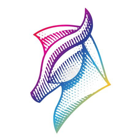 Foto de Ilustración del perfil del caballo grabado del tablero de rascar en colores del arco iris aislados sobre un fondo blanco - Imagen libre de derechos