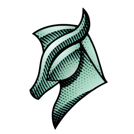 Foto de Ilustración de Scratchboard grabado perfil de caballo con relleno verde aislado sobre un fondo blanco - Imagen libre de derechos