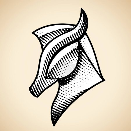 Foto de Ilustración de Scratchboard grabado perfil de caballo con relleno blanco aislado sobre un fondo beige - Imagen libre de derechos