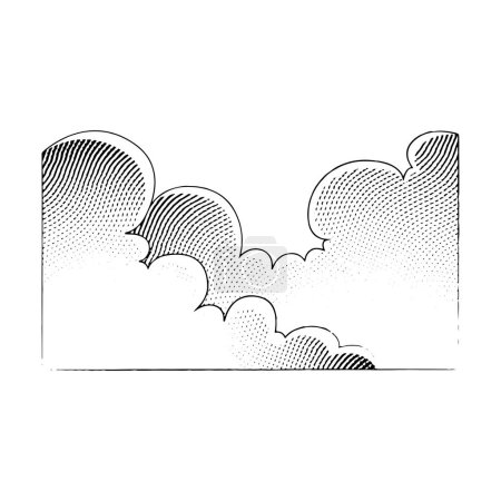 Téléchargez les photos : Scratchboard Illustration gravée de nuages isolés sur un fond blanc - en image libre de droit