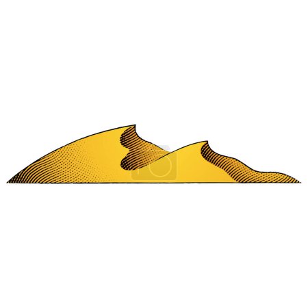 Téléchargez les photos : Scratchboard Illustration gravée de dunes avec remplissage jaune isolé sur un fond blanc - en image libre de droit
