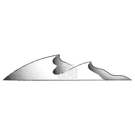 Téléchargez les photos : Scratchboard Illustration gravée de dunes isolées sur fond blanc - en image libre de droit
