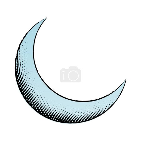 Téléchargez les photos : Illustration de l'icône gravée de la lune avec remplissage bleu isolé sur un fond blanc - en image libre de droit