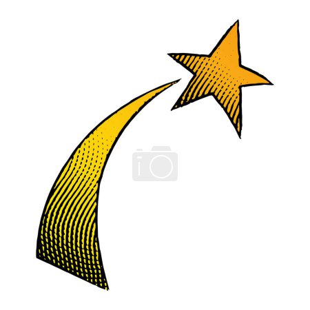 Téléchargez les photos : Illustration de l'icône gravée d'une étoile filante avec remplissage jaune isolé sur un fond blanc - en image libre de droit