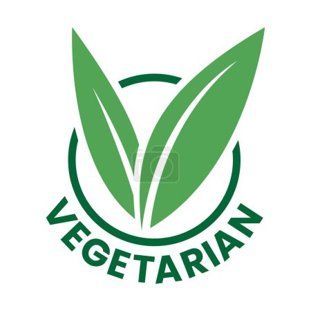 Vegetarian Round Icon with Green Leaves isolated on a White Background