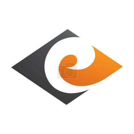 Foto de Icono de letra E en forma de diamante horizontal negro y naranja sobre un fondo blanco - Imagen libre de derechos