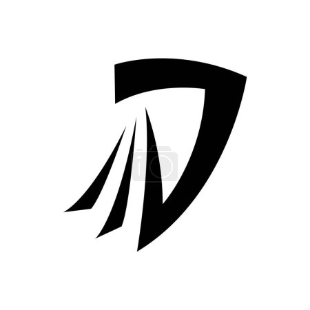 Téléchargez les photos : Icône noire de lettre D avec des queues sur un fond blanc - en image libre de droit