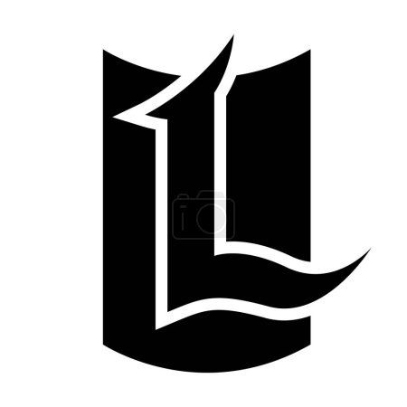 Foto de Escudo negro en forma de letra L icono sobre un fondo blanco - Imagen libre de derechos