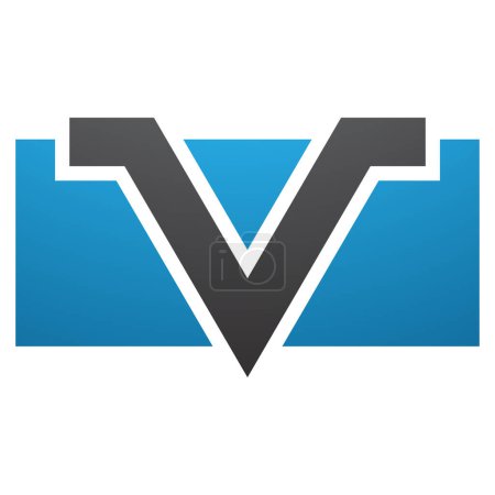 Foto de Rectángulo azul y negro en forma de letra V icono sobre un fondo blanco - Imagen libre de derechos