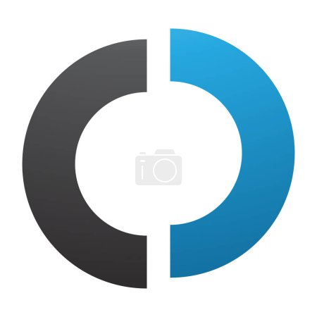 Téléchargez les photos : Bleu et noir Split en forme de lettre O Icône sur un fond blanc - en image libre de droit