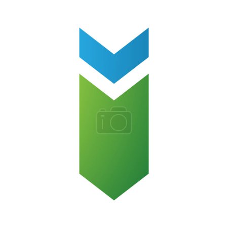 Téléchargez les photos : Flèche vers le bas bleue et verte en forme de lettre I Icône sur fond blanc - en image libre de droit
