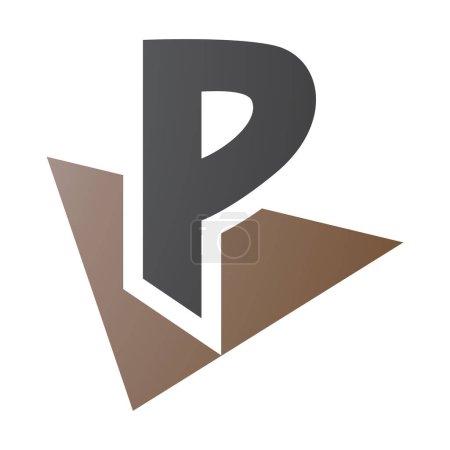 Téléchargez les photos : Icône P de lettre brune et noire avec un triangle sur fond blanc - en image libre de droit