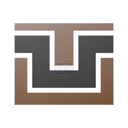 Téléchargez les photos : Rectangle brun et noir en forme de lettre U Icône sur fond blanc - en image libre de droit