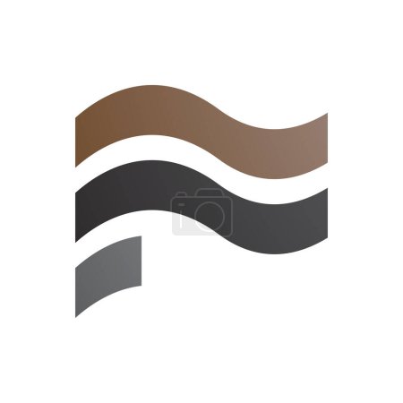 Photo for Brown and Black Wavy Flag Shaped Letter F Icon on a White Background - Royalty Free Image