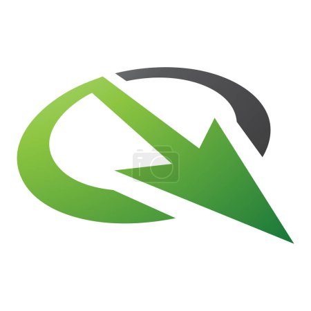 Foto de Flecha Verde y Negro en forma de letra Q icono sobre un fondo blanco - Imagen libre de derechos
