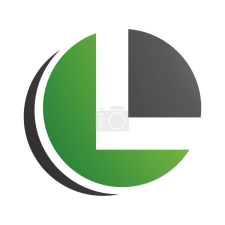 Téléchargez les photos : Icône L en forme de cercle vert et noir sur fond blanc - en image libre de droit