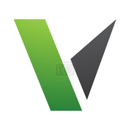 Téléchargez les photos : Icône en forme de lettre V géométrique verte et noire sur fond blanc - en image libre de droit