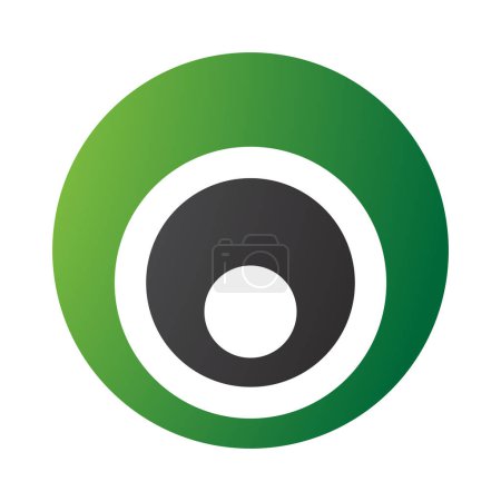 Téléchargez les photos : Icône O de lettre verte et noire avec des cercles imbriqués sur fond blanc - en image libre de droit
