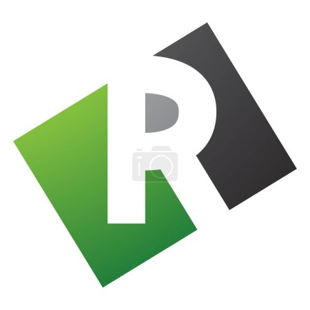 Téléchargez les photos : Rectangle vert et noir en forme de lettre R Icône sur fond blanc - en image libre de droit