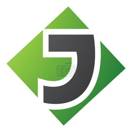 Foto de Letra en forma de diamante cuadrado verde y negro J icono sobre un fondo blanco - Imagen libre de derechos