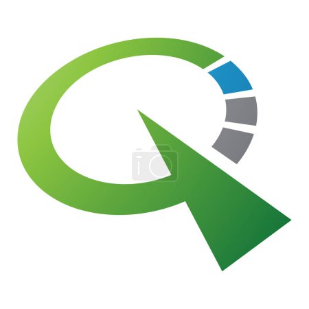 Téléchargez les photos : Horloge verte et bleue en forme de lettre Q icône sur un fond blanc - en image libre de droit