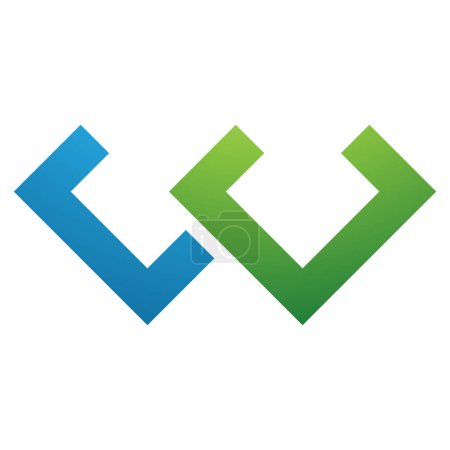 Téléchargez les photos : Vert et bleu Cornered lettre en forme d'icône W sur un fond blanc - en image libre de droit