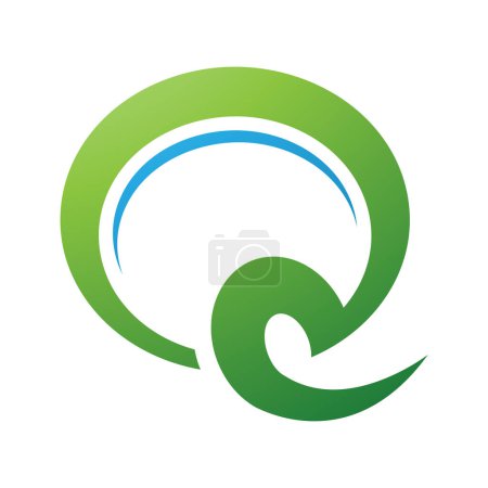 Téléchargez les photos : Crochet vert et bleu en forme de lettre Q icône sur un fond blanc - en image libre de droit
