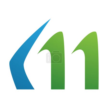 Foto de Letra en forma de cuerno verde y azul M icono sobre un fondo blanco - Imagen libre de derechos