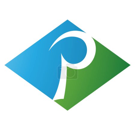 Foto de Icono de la letra P del diamante horizontal verde y azul sobre fondo blanco - Imagen libre de derechos