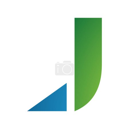 Foto de Letra verde y azul J Icono con una punta triangular sobre un fondo blanco - Imagen libre de derechos