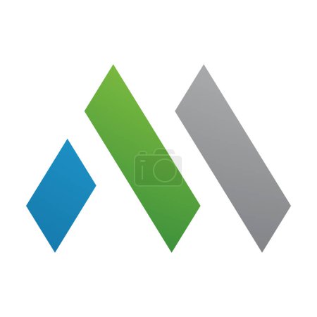 Foto de Icono Letra M verde y azul con rectángulos sobre fondo blanco - Imagen libre de derechos
