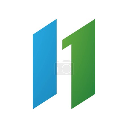 Téléchargez les photos : Icône Lettre N verte et bleue avec parallélogrammes sur fond blanc - en image libre de droit