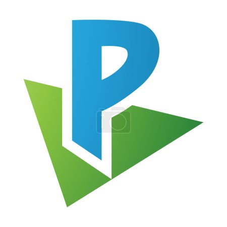 Téléchargez les photos : Icône P de lettre verte et bleue avec un triangle sur fond blanc - en image libre de droit