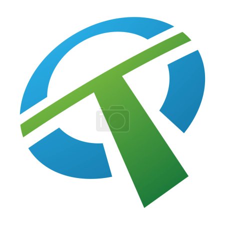 Foto de Verde y azul redondo en forma de letra T icono sobre un fondo blanco - Imagen libre de derechos