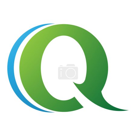 Téléchargez les photos : Icône Q ronde en forme de pointe verte et bleue sur fond blanc - en image libre de droit