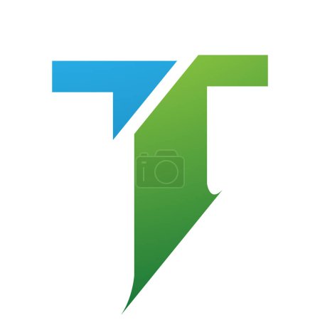 Foto de Icono en forma de letra T dividida verde y azul sobre un fondo blanco - Imagen libre de derechos