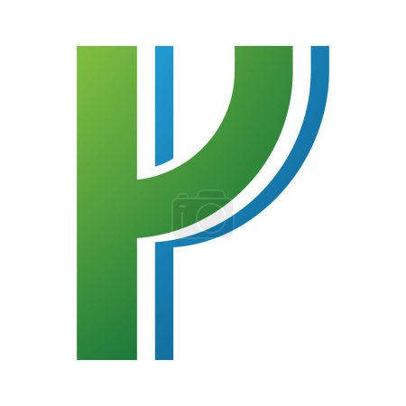 Foto de Verde y azul con rayas en forma de letra y icono sobre un fondo blanco - Imagen libre de derechos