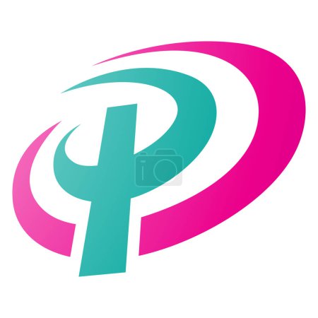 Photo for Magenta and Green Oval Shaped Letter P Icon on a White Background - Royalty Free Image