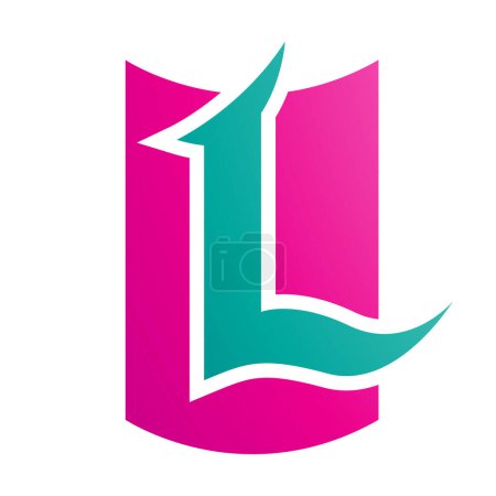 Photo for Magenta and Green Shield Shaped Letter L Icon on a White Background - Royalty Free Image